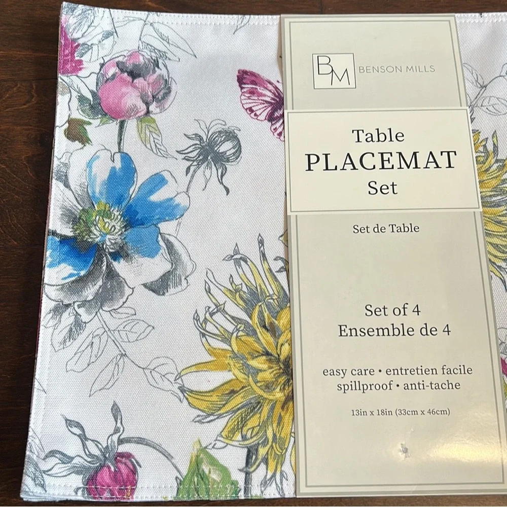 Benson Mills Set of 4 Placemats Floral Butterflies New Foxglove
